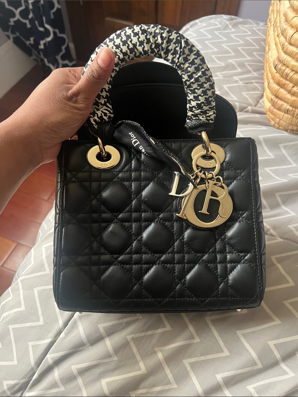 Lady Dior Black Small Quilted Leather Top-Handle Bag with Gold Hardware